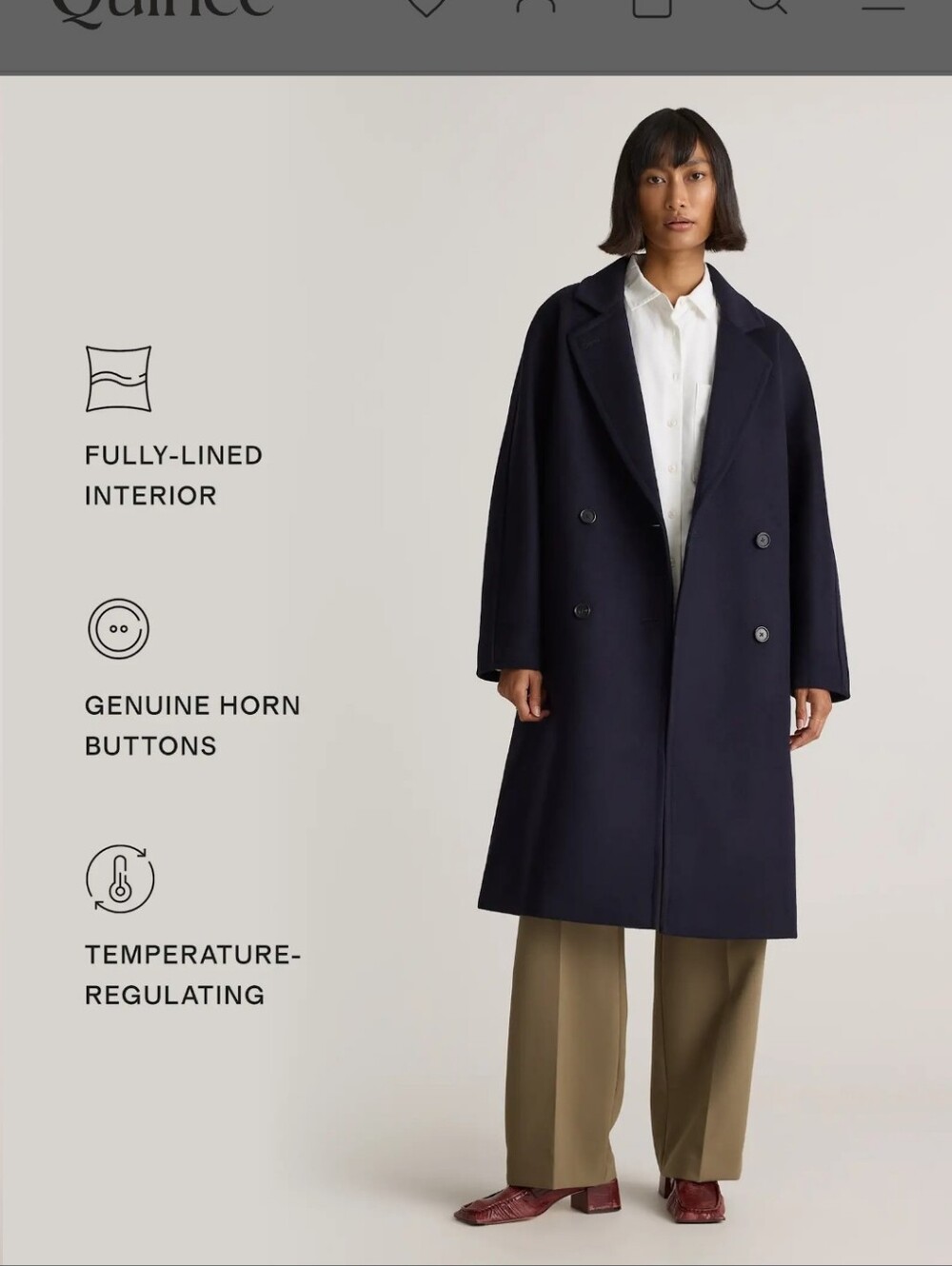 NWOT Italian Wool Double-Breasted Slouch Coat, Medium